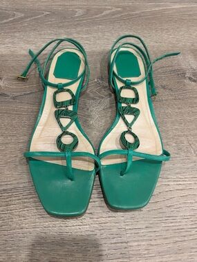 Christian Dior Malachite Flat Sandals Green Leather Strappy Sandals Rare Y2K